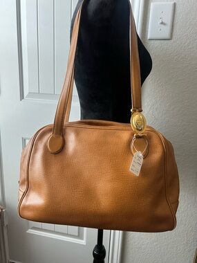 Vintage Dior Cognac Brown Leather Shoulder Bag with Gold Hardware